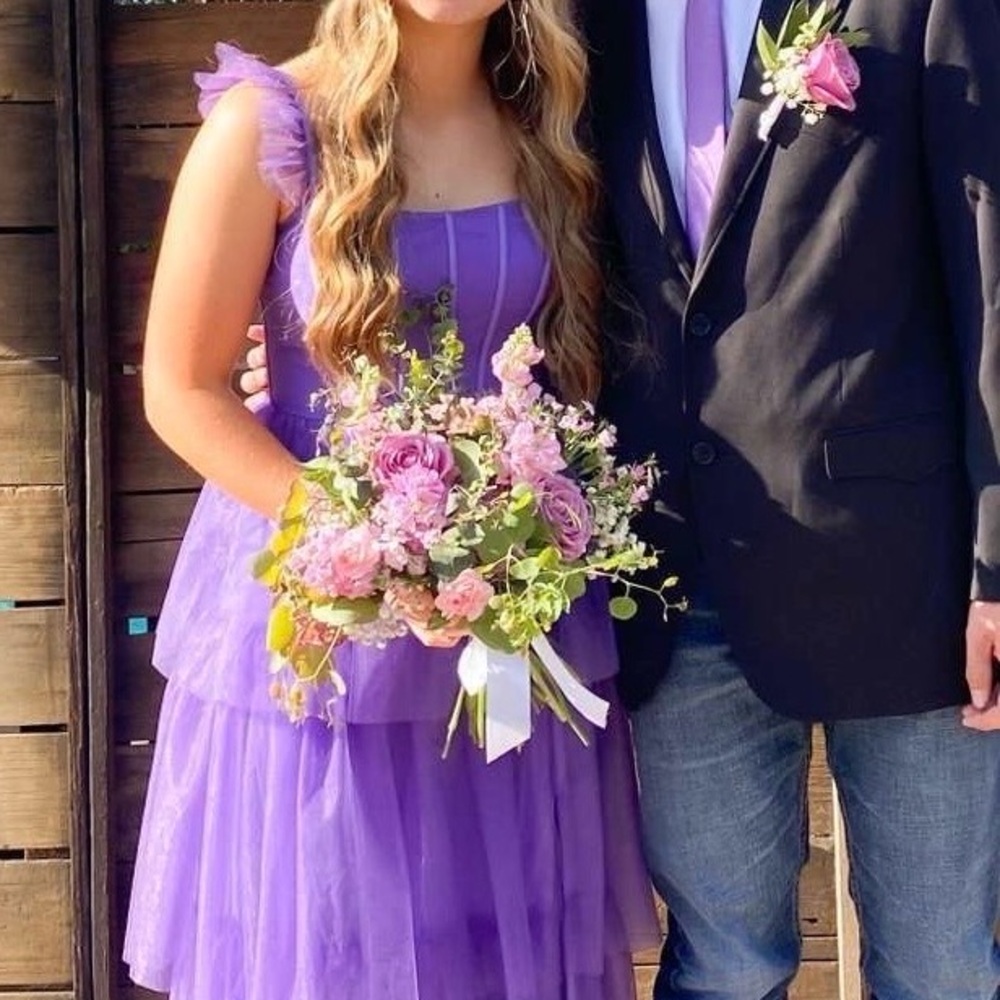 Purple RuffleProm Dress